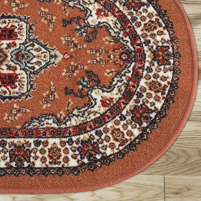 Antep Rugs Alfombras Oriental Traditional 2x5 Non-Skid (Non-Slip) Low Profile Pile Rubber Backing Kitchen Area Rugs (Rust Brown, 2' x 5' Oval)