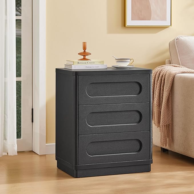 Night Stand, Nightstand with 3 Drawers, 21.7''(W) x 15.8''(D) Large Night Stand Bedside Tables for Bedroom, Modern Storage Bedside Table for End Tables, Sofa, Black