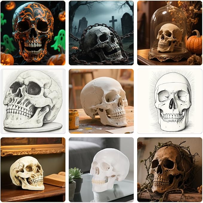 2Pack Human Skulls Head Model,Resin Skulls Decor for Home,Life Size Plastic Skeleton Head, Halloween Statue,Skull Figurine for Decorations Art