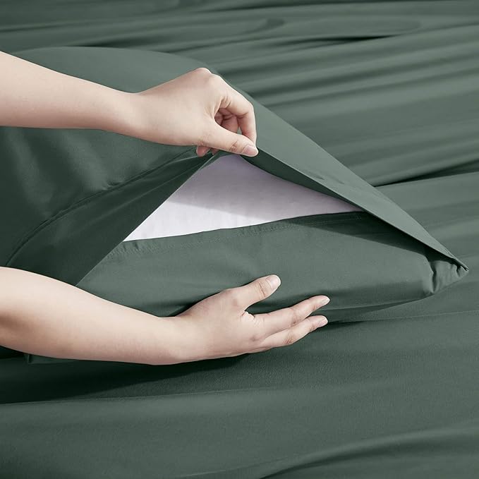 Nestl Extra Deep Twin Sheet Set - 4 Piece Breathable & Cooling Sheets - Hotel Luxury Bedding Set w/18-24 Inch Deep Pockets - Easy & Secure Fit - Super Soft, Wrinkle Free & Comfy - Dark Green
