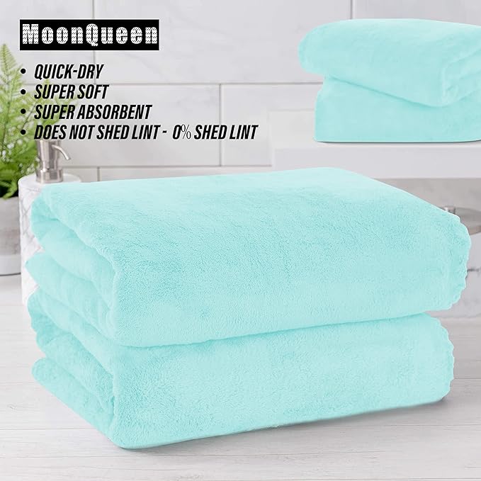 MOONQUEEN 2 Pack Premium Bath Towel Set - Quick Drying - Microfiber Coral Velvet Highly Absorbent Towels - Multipurpose Use as Bath Fitness, Bathroom, Shower, Sports, Yoga Towel (Frozen Blue)