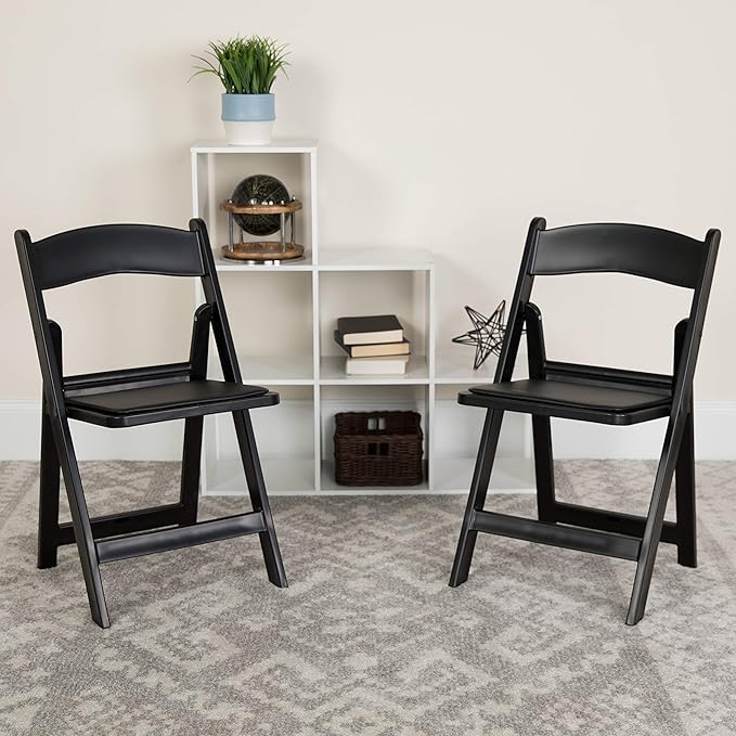 EMMA + OLIVER Folding Chair - Black Resin – 2 Pack 800LB Weight Capacity Comfortable Event Chair - Light Weight Folding Chair