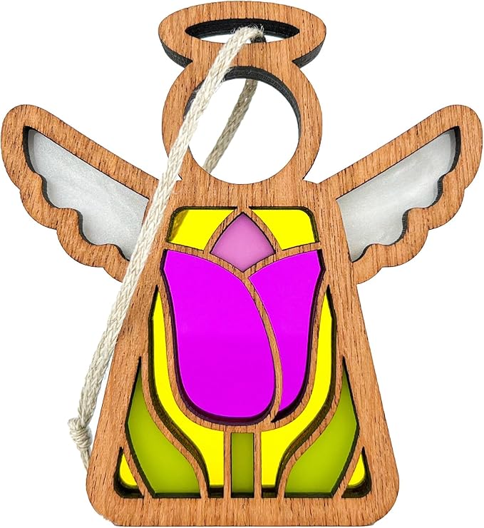 Tulip Ornament - Pink Flower Decorations - Tiered Tray Decor - Unique Christmas Tree Decorations - Sister Birthday Gift Ideas - Wooden - 3.5" (H)