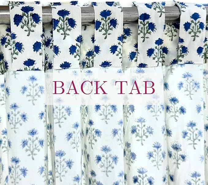 ATOSII 100% Cotton Single Panel Floral Block Print Curtain, Easy Hanging with Rod Pocket & Loop, Living Room, Dining Room, Bedroom Light Filtering Boho Curtains, Set of 1, 60"W X 96"L, Gulbahar Blue
