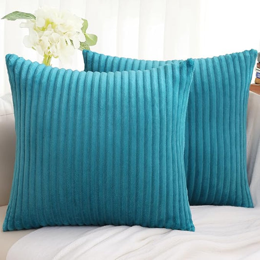 Simmore Decorative Throw Pillow Covers 16x16 Set of 2, Soft Natural Plush Flannel Double-Sided Fluffy Couch Pillow Covers for Sofa Living Room, Teal