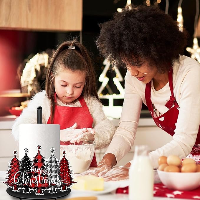 Christmas Paper Towel Holder Christmas Tree Paper Towel Stand Metal Accessories Winter Holiday Kitchen Decor Farmhouse Rustic Indoor Home Bathroom Decor for Countertops