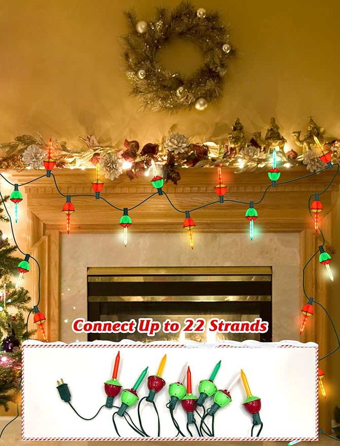 Colorful Christmas Bubble Lights, 8.5Ft Christmas Tree Lights with 9 Colored Bubble Bulbs(1 Spare), E12 Base for Indoor Christmas Tree, Traditional Holiday Home Lighting Decor