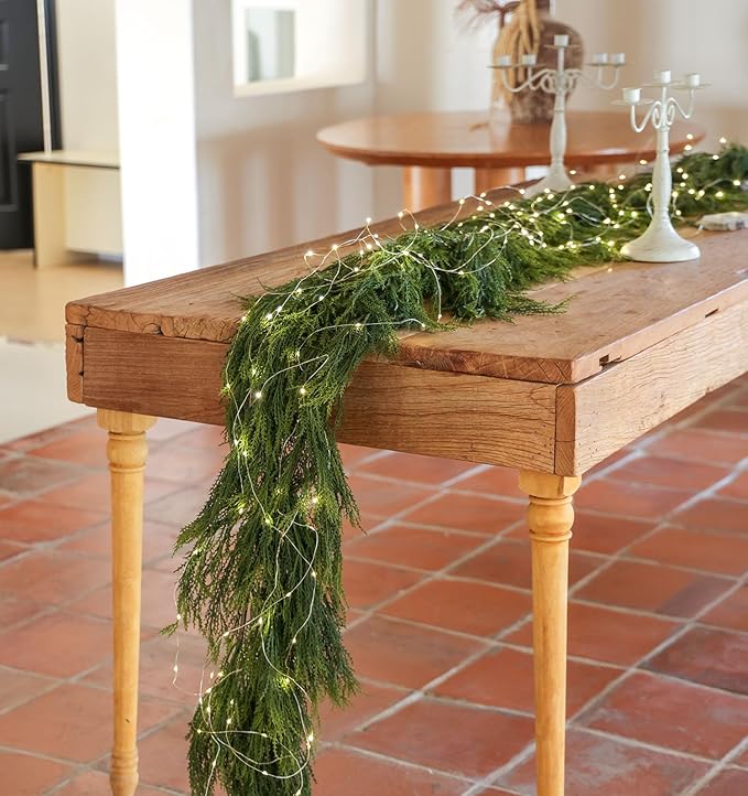 6ft Handmade Christmas Garland,Cedar Artificial Greenery with LED Lights,Seasonal Garland for Fireplace Winter Holiday Indoor Outdoor Decoration
