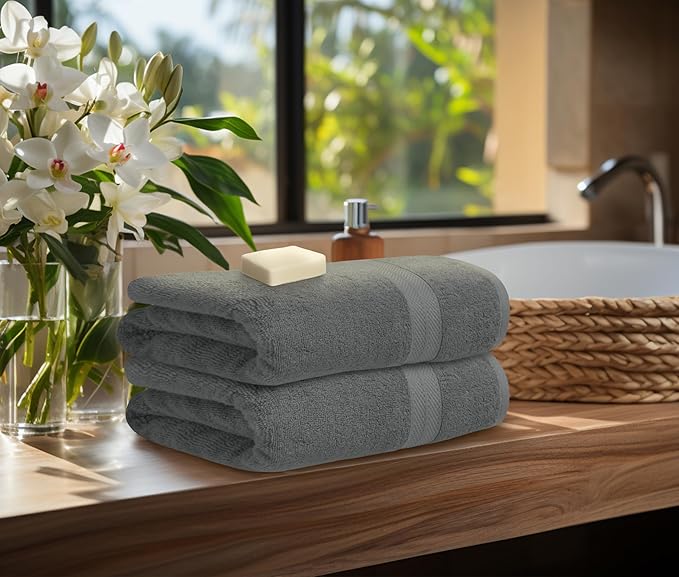 Avalon Towels Luxury 8 Piece Grey Towels Set, 2 Bath Towels, 2 Hand Towels and 4 Washcloths, 600 GSM 100% Ring Spun Cotton Highly Absorbent Grey Bathroom Towels, Ideal for Hotel, Spa and Gym
