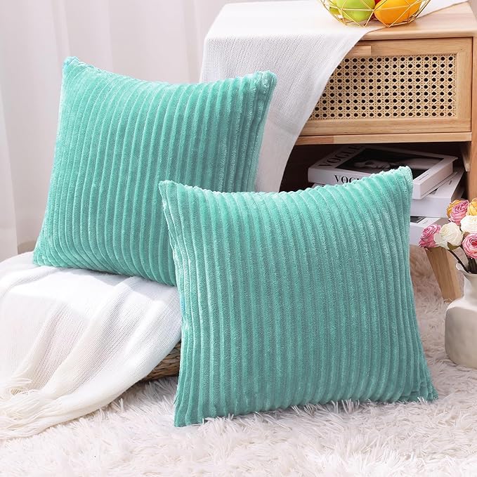 Simmore Decorative Fall Throw Pillow Covers 20x20 Set of 2, Soft Plush Flannel Double-Sided Fluffy Couch Pillow Covers for Sofa Living Room, Aqua Haze