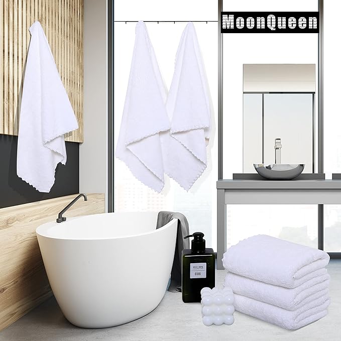MOONQUEEN 6 Pack Premium Bath Towel Set - Quick Drying - Microfiber Coral Velvet Highly Absorbent Towels - Multipurpose Use as Bath Fitness, Bathroom, Shower, Sports, Yoga Towel (White)