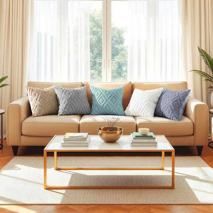 decorUhome Couch Throw Pillow Covers 24x24 Set of 2, Decorative Soft Plush Faux Wool Neutral Accent Pillow Covers for Bed Sofa Living Room, Light Teal