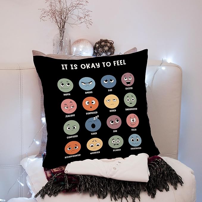 Nogrit Counseling Office Must Haves Throw Pillow Cover, Calming Corner, Mental Health Pillowcase 18x18 Decor for Kids Room,Mental Health Counselor Gifts, Calming Corner Pillow Covers - Black