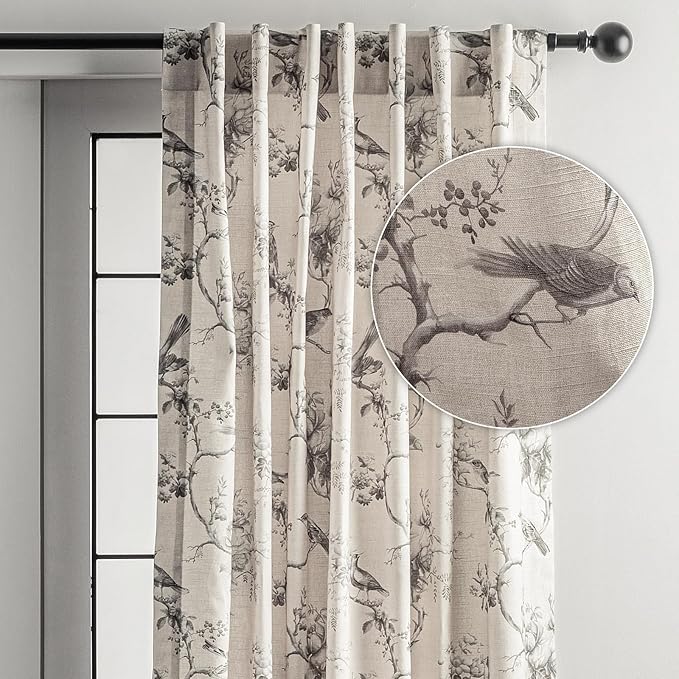 Maison d' Hermine Curtains for Living Room 100% Cotton 108 inch Length One Panel Light Filtering Curtains for Bedroom Windows with Rod and Loop Pockets Drapes (Turin, 50" W x 108" L)