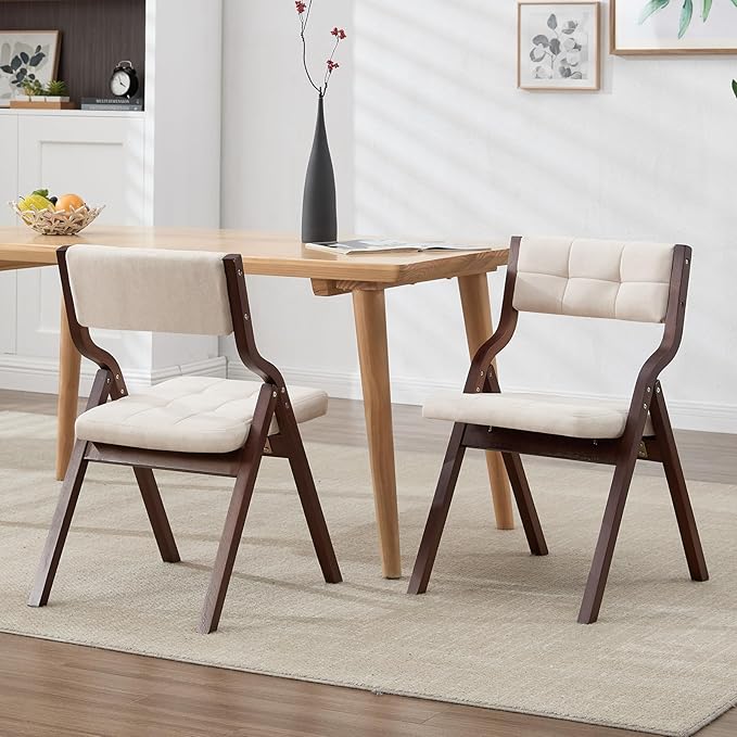 4-Pack Folding Dining Chairs with Cushion,Padded Foldable Dining Chairs,Portable Wooden Folding Chairs for Dining Rooms Kitchen Wedding and Party Indoor Beige