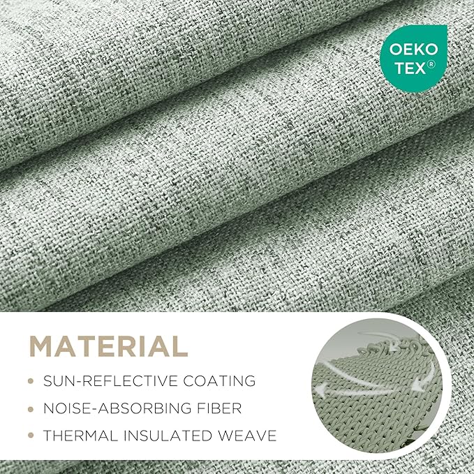 Joydeco Blackout Curtains for Bedroom - 100% Light Blocking 2 Panels Sage Green Drapes 42"W x 108"L, Thermal Insulated Room Darkening Curtains, Linen Textured for Living Room, Rod Pocket & Back Tabs