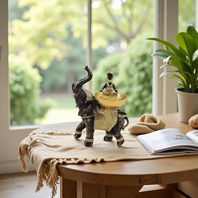 African Woman Riding an Elephant Statue - Gold Art Decor, African Cultural Home Decor, Suitable for Desktop and Shelf Displays, Best Choice for Various Holiday