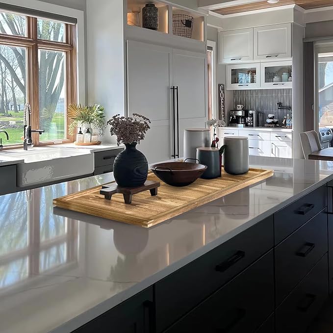 40"x20" Extra Large Long Rectangle Ottoman Table Tray - Rustic Wooden Nature Serving Tray for Farmhouse Decorative Oversized Coffee Table Trays Living Room Kitchen Counter Breakfast