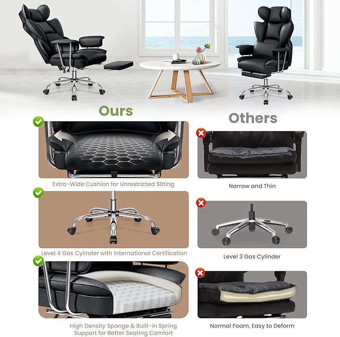 Desk Office Chair 400LBS, Executive Chair High Back Desk Chair with Footrest, Big and Tall Office Chairs with Lumbar Support, Black