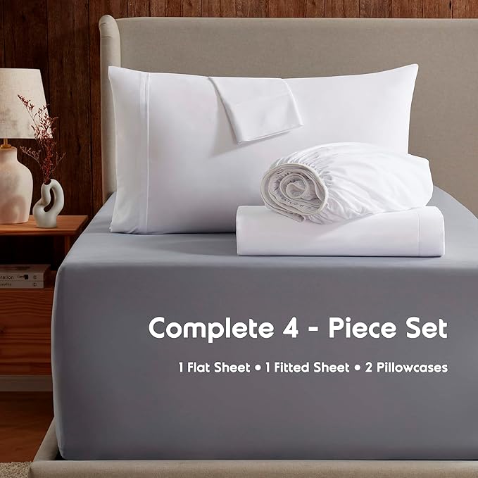 Nestl Extra Deep Twin Sheet Set - 4 Piece Breathable & Cooling Sheets - Hotel Luxury Bedding Set w/18-24 Inch Deep Pockets - Easy & Secure Fit - Super Soft, Wrinkle Free & Comfy - White