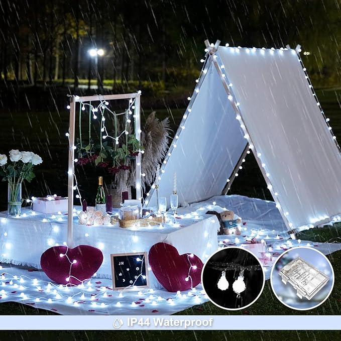JMEXSUSS Globe String Lights Battery Operated - 100 LED White Fairy Lights Indoor Outdoor Waterproof 33FT Battery Powered String Lights with Remote for Wedding Bedroom Classroom Camping Decor