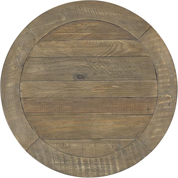 Napa Solid Wood Farmhouse Rustic Reclaimed Natural and White Stain Round End Side Accent Living Room Table, Nightstand Bedside 26" W x 26" D x 25" H