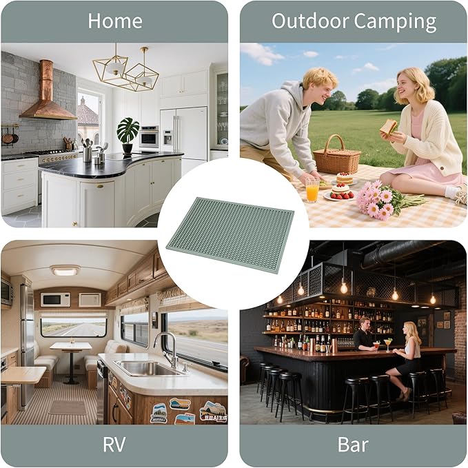 dish drying mat - 18" x 12" Green silicone drying mat , kitchen counter dish drying mats,rubber dish drying mat, Applies to bar mat、coffee mat