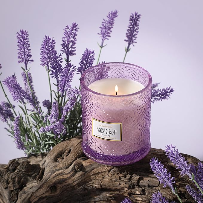 Lavender Sea Salt Scented Candles, 19oz Aromatherapy Candles Gifts for Women, Purple Luxury Large Decorative Candles in Glass, Natural Soy Wax for Home