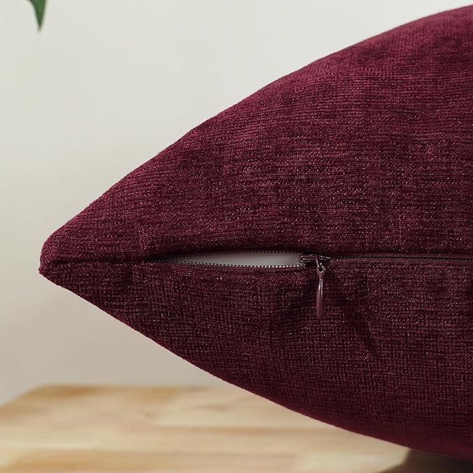 Jeneoo Burgundy Red Decorative Throw Pillow Covers Soft Chenille Comfy Square Couch Cushion Cases for Living Room Sofa Decor (Set of 2, 18 x 18 Inches)