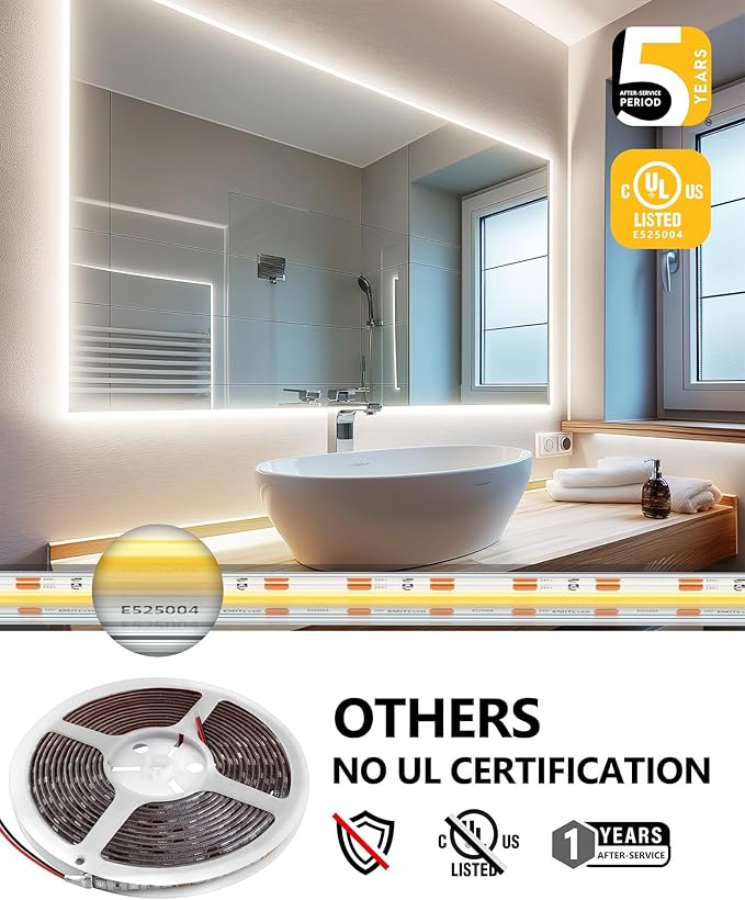 EMITEVER COB LED Strip Lights Waterproof IP67, 4000K Neutral White Outdoor 24V Dimmable Silicone Tape Lighting 16.4ft High Density, 300+LM/ft, 2400LEDs,3W/ft, UL Listed (Power Supply Not Included)