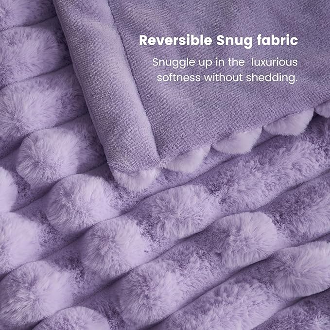 Cozy Bliss Faux Fur Throw Blanket for Couch, Cozy Warm Plush Striped Blanket for Sofa Bedroom Living Room, 90 * 90 Inches Lavender