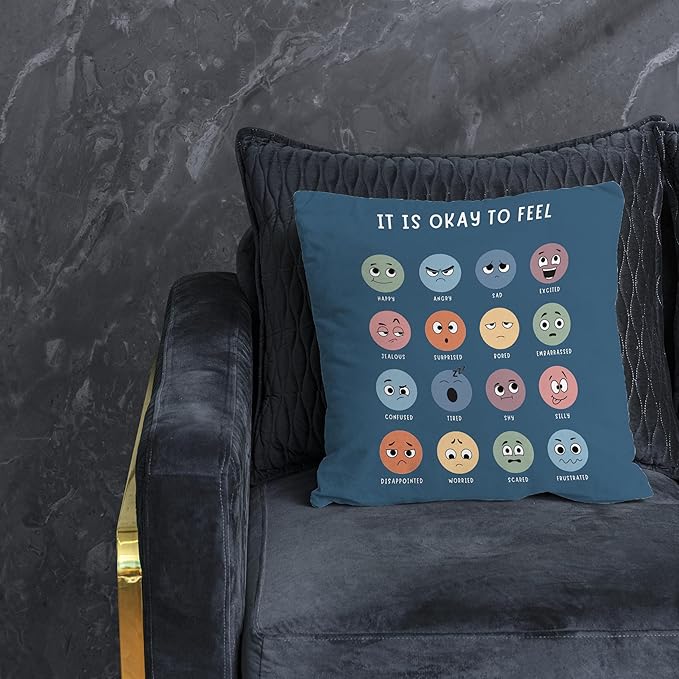 Nogrit Counseling Office Must Haves Pillow Cover, Calming Corner, Mental Health Pillowcase Decor for Home Kids,Mental Health Counselor Gifts, Calming Corner Pillow Covers 18x18 Army Blue