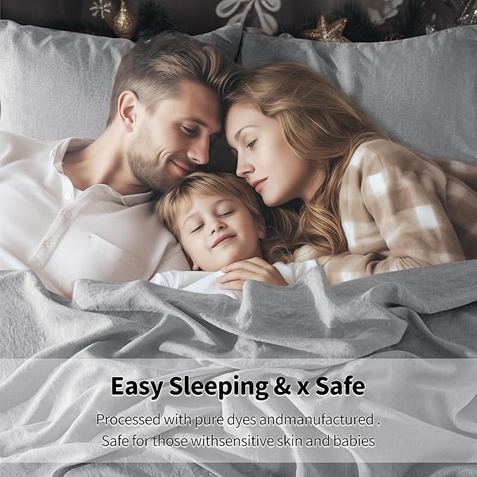 LBRO2M 100% Linen Sheet Set Twin XL Size,Bed Sheets 3 Piece Sets,Solid Color Natural Flax Bed Sheets Soft Breathable Bedding,16" Deep Pocket,All Season (Twin XL, Grey)