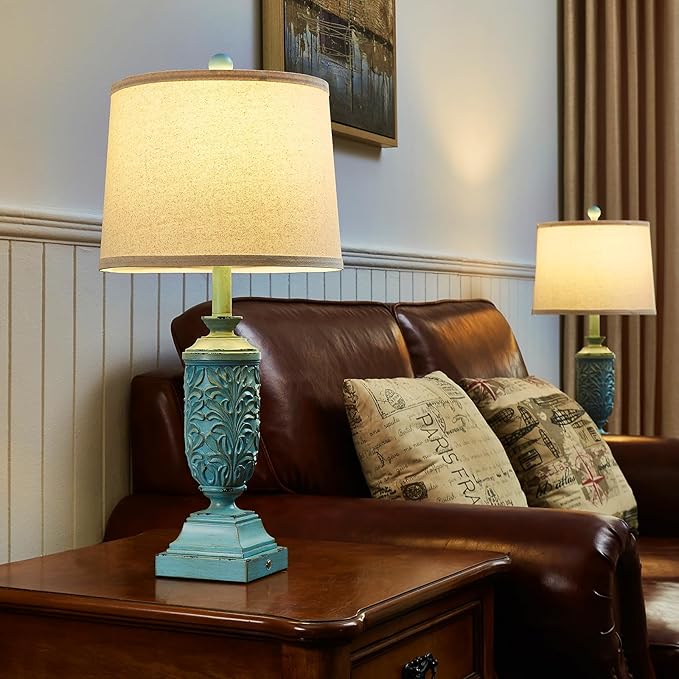 26.5" Farmhouse Table Lamp Set of 2, 3-Way Dimmable Touch Control Bedside Lamps Vintage Rustic Side Table Nightstand Lamps for Bedroom Living Room Study Room