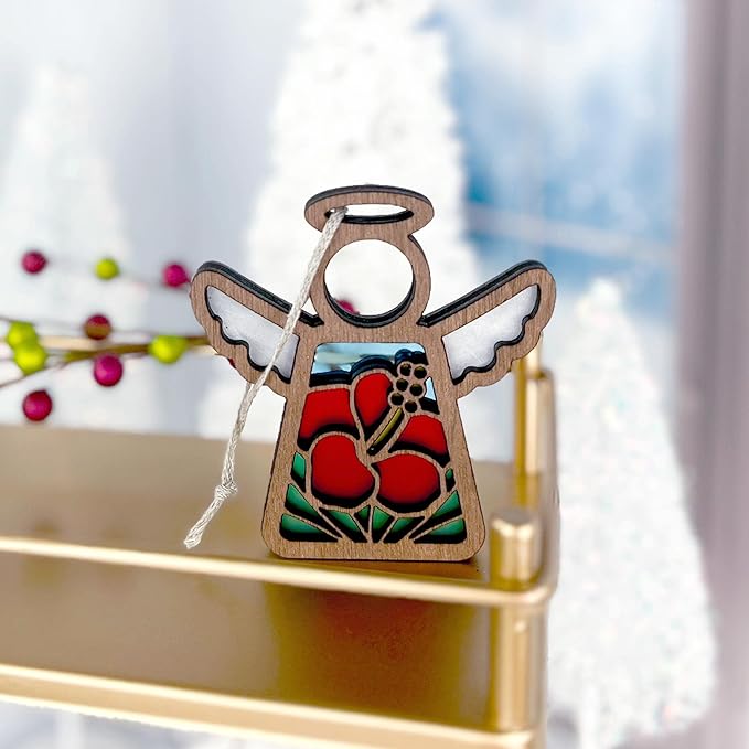 Hibiscus Flowers Decoration - Tropical Beach Ornaments - Angel Ornaments for Christmas Tree - Red Flower Wall Decoration - Hanging - 3.5" (H)