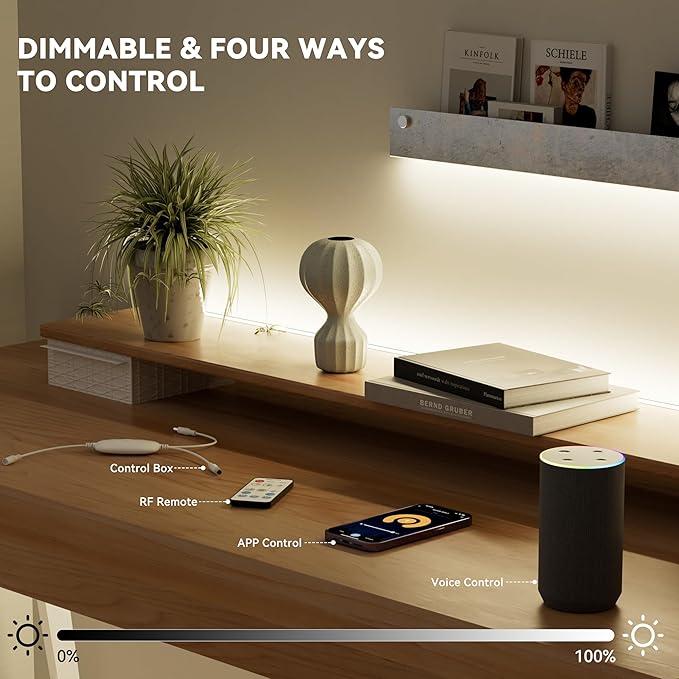 PAUTIX COB LED Strip Light 65.6ft/20m,Work with Alexa/Google Assistant,9600 LEDs Natural White 4000K,CRI93+ Super Bright High Lumen,Dimmable 24V Flexible LED Light Strip,for Home&Office DIY Lighting