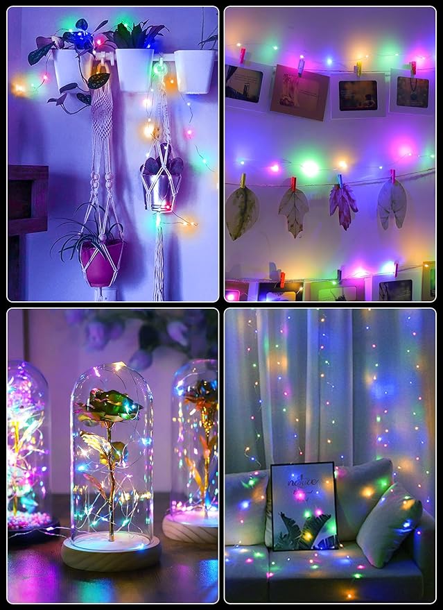 33Ft 100LED Outdoor String Lights, Fairy Lights Battery Operated with Remote, Waterproof Twinkle Lights for Bedroom Dorm Patio Tapestry Backyard Garden Party Indoor Christmas Decoration, Multicolor