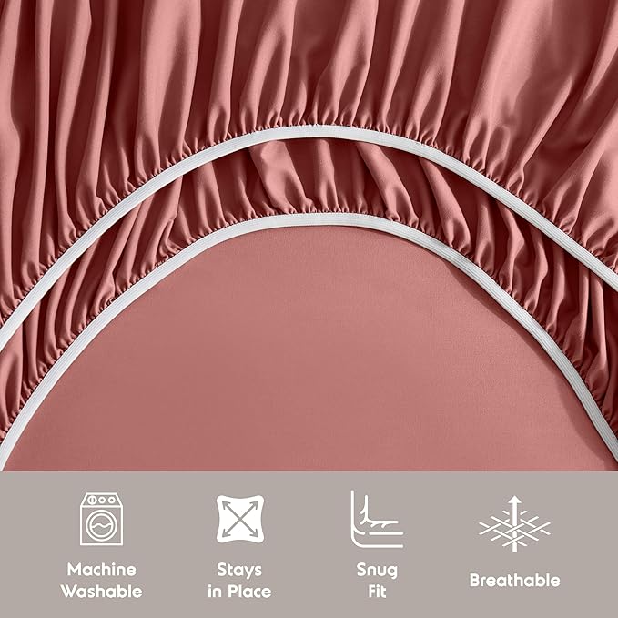 Nestl Extra Deep Twin XL Sheet Set - 4 Piece Breathable & Cooling Sheets - Hotel Luxury Bedding Set w/18-24 Inch Deep Pockets - Easy & Secure Fit - Super Soft, Wrinkle Free & Comfy - Pink Clay