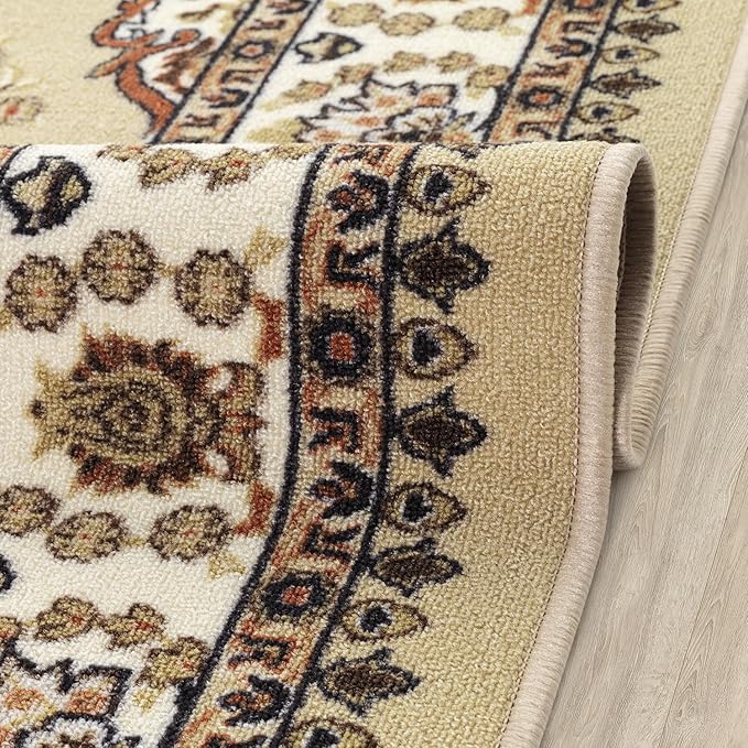 Antep Rugs Alfombras Oriental Traditional 3x5 Non-Skid (Non-Slip) Low Profile Pile Rubber Backing Indoor Area Rugs (Beige, 3' x 5')