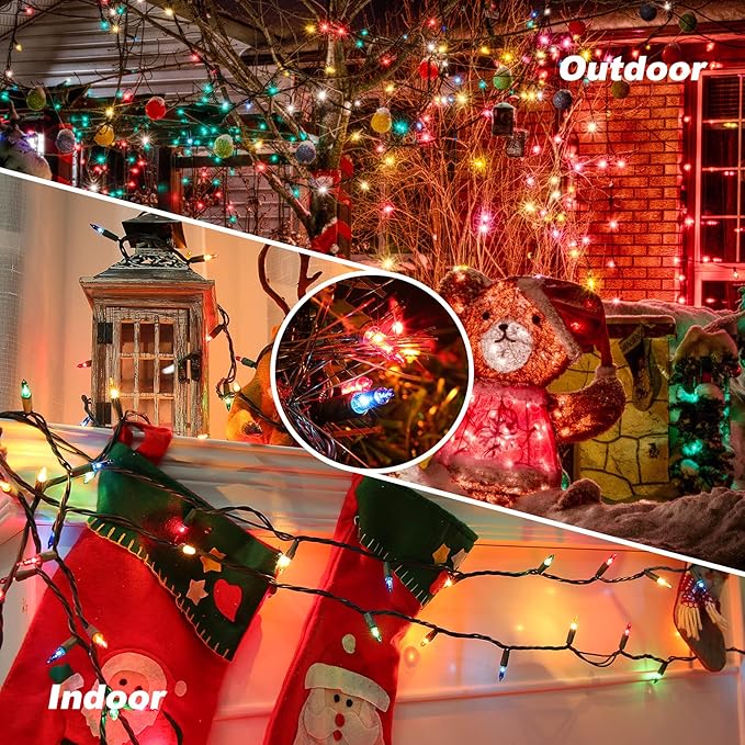 Toodour Multicolor Christmas Lights, 25ft 100 Count Incandescent Christmas String Lights, UL Certified Connectable Green Wire Xmas Lights for Tree, Holiday, Party, New Year, Indoor Xmas Decorations