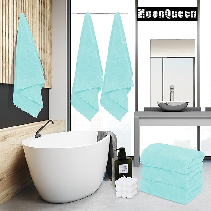 MOONQUEEN 2 Pack Premium Bath Towel Set - Quick Drying - Microfiber Coral Velvet Highly Absorbent Towels - Multipurpose Use as Bath Fitness, Bathroom, Shower, Sports, Yoga Towel (Frozen Blue)