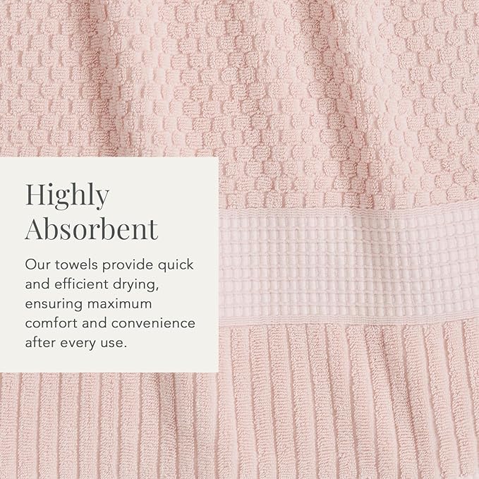 NY Loft 100% Cotton Hand Towel 6 Pack | Super Soft & Absorbent Quick-Dry Hand Towels 16" x 28" |Textured and Durable Cotton | Trinity Collection (6 Pack Hand Towel, Light Pink)