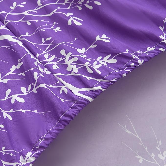 Spirit Linen home King Size Sheets Set - Pure Microfiber 4 Piece Polyester Bed Sheets, Fitted Sheet & Pillow Cases - King Sheets for All Seasons (Foliage Purple/White, King)