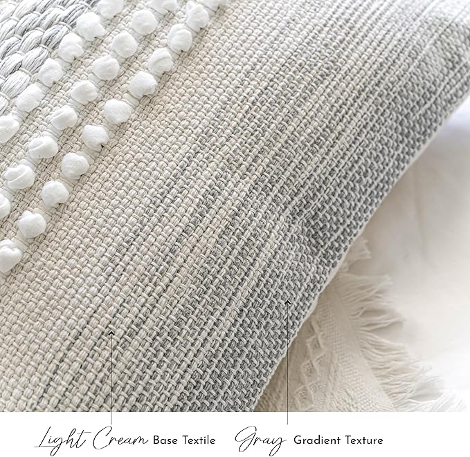 BlissBlush Gray Decorative Throw Pillow Cover 22X22, Boho Accent Pillow for Couch, Square Modern Farmhouse Pillowcase for Living Room Couch Sofa Cushion Home Décor (Pack of 1)
