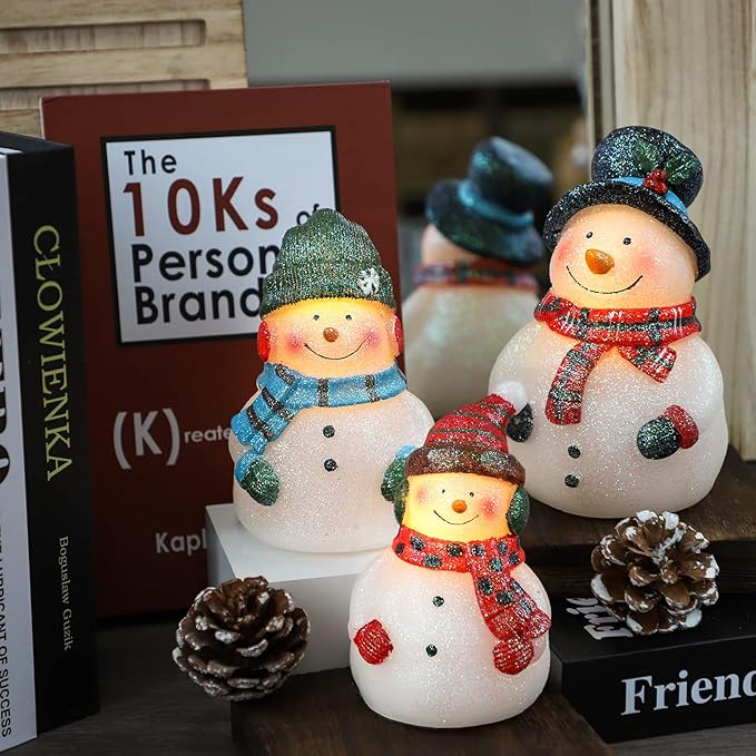 Christmas LED Flameless Candles Snowman Novelty Lighting Battery Operated with Remote Real Wax Flickering Candles Decorative for Holiday Winter Bedroom Snowman Theme Decor Mothers Day Gifts
