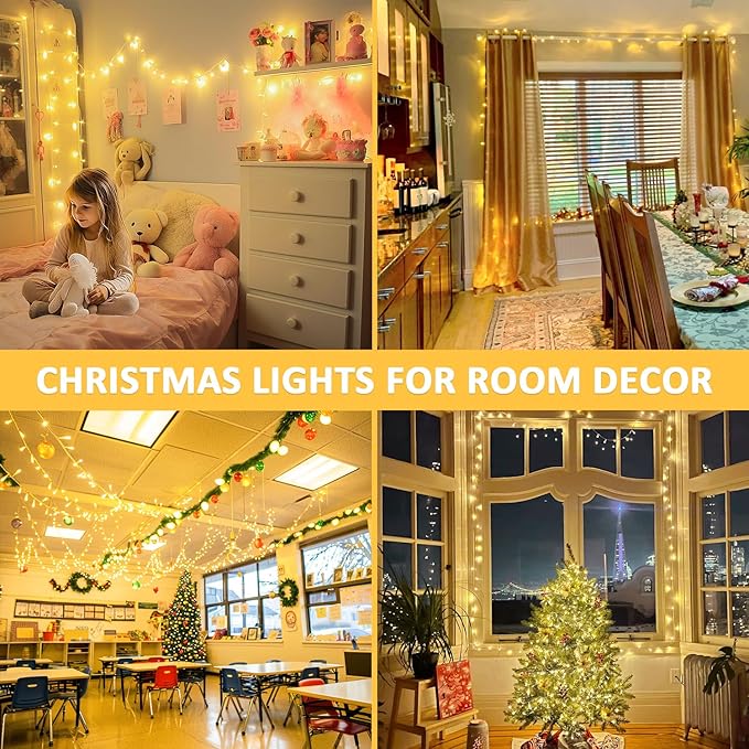 JMEXSUSS 400 LED String Lights Indoor Outdoor Waterproof, 132 ft Warm White Christmas Lights Plug in with Remote, 8 Modes Christmas String Lights for Bedroom Outside Patio Home Party Xmas Tree Decor