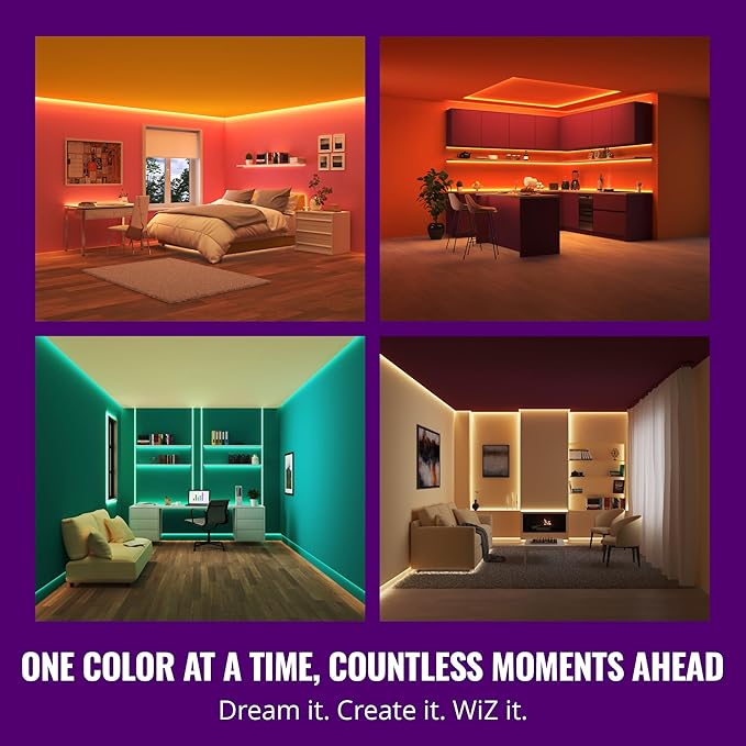 WiZ RGB LED Light Strip – 50 ft Cut to Fit, 16 Million Colors + Shades of White, Preset Light Modes, Connects to Your Wi-Fi, Voice/App Control, Works with Google Home, Alexa and HomeKit (Pack of 4)