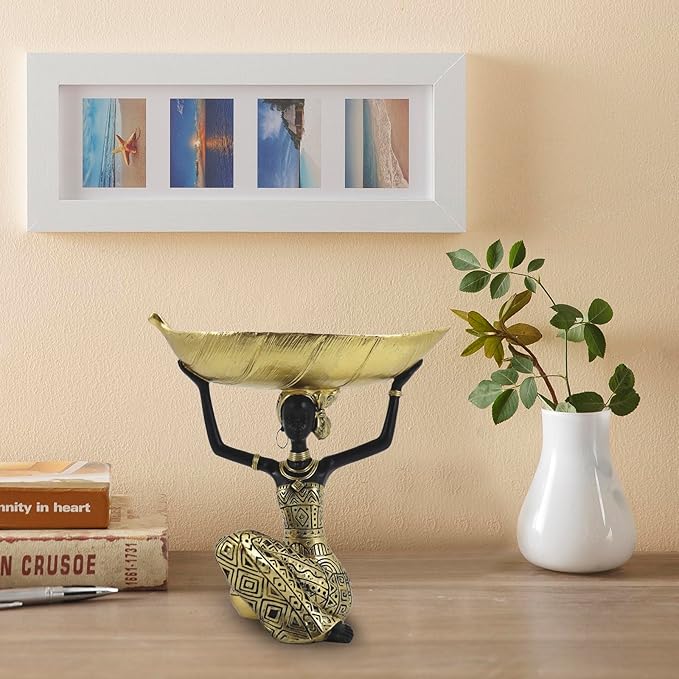 African Statues and Sculptures for Home Decor, Tribal Art Figurines for Living Room Decorations, Gold Vintage Aesthetic Ornament for Bookshelf and Tables, Housewarming Gifts for Women