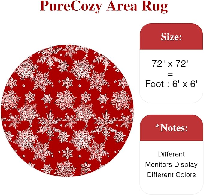 Round Area Rug 6ft Red Christmas Living Room Carpet 6 x 6 mas Large Snowflake Circle Rug Indoor Kitchen Washable Holiday Decor Bedroom Carpet for Dining Room Playroom