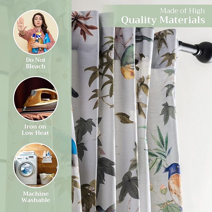 Maison d' Hermine Curtains for Living Room 100% Cotton 84 inch Length One Panel Light Filtering Curtains for Bedroom Windows with Rod and Loop Pockets Drapes (Hokuzai Green, 50" W x 84" L)